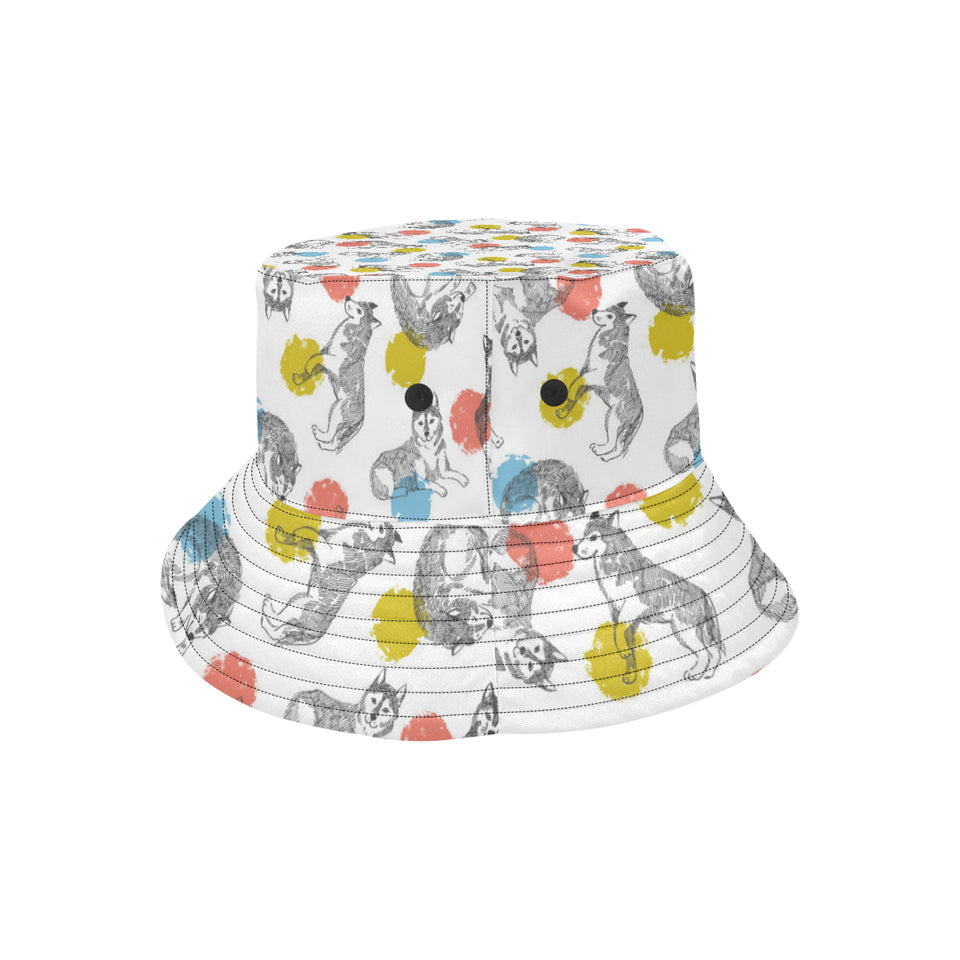 Siberian husky and colorful circle pattern Unisex Bucket Hat