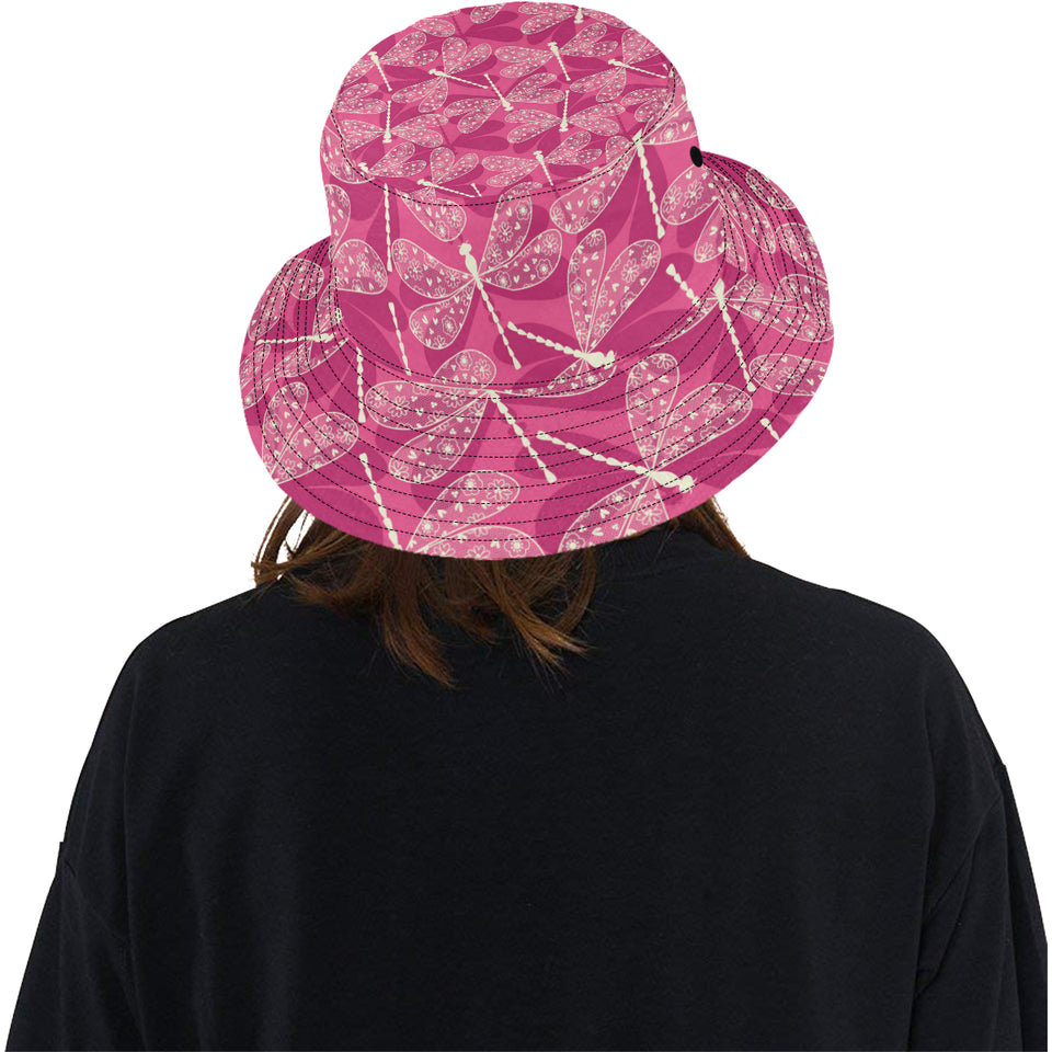 Beautiful dragonfly pink background Unisex Bucket Hat