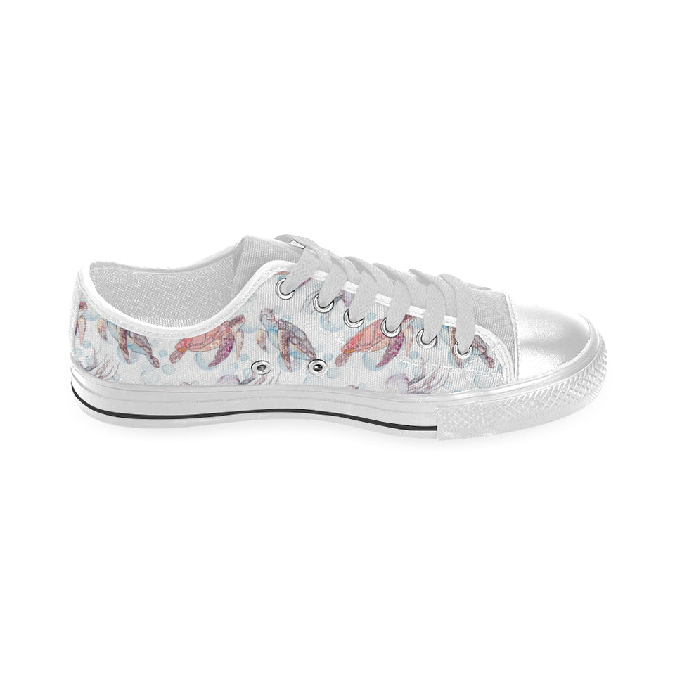 Watercolor sea turtle jellyfish pattern Men's Low Top Shoes White