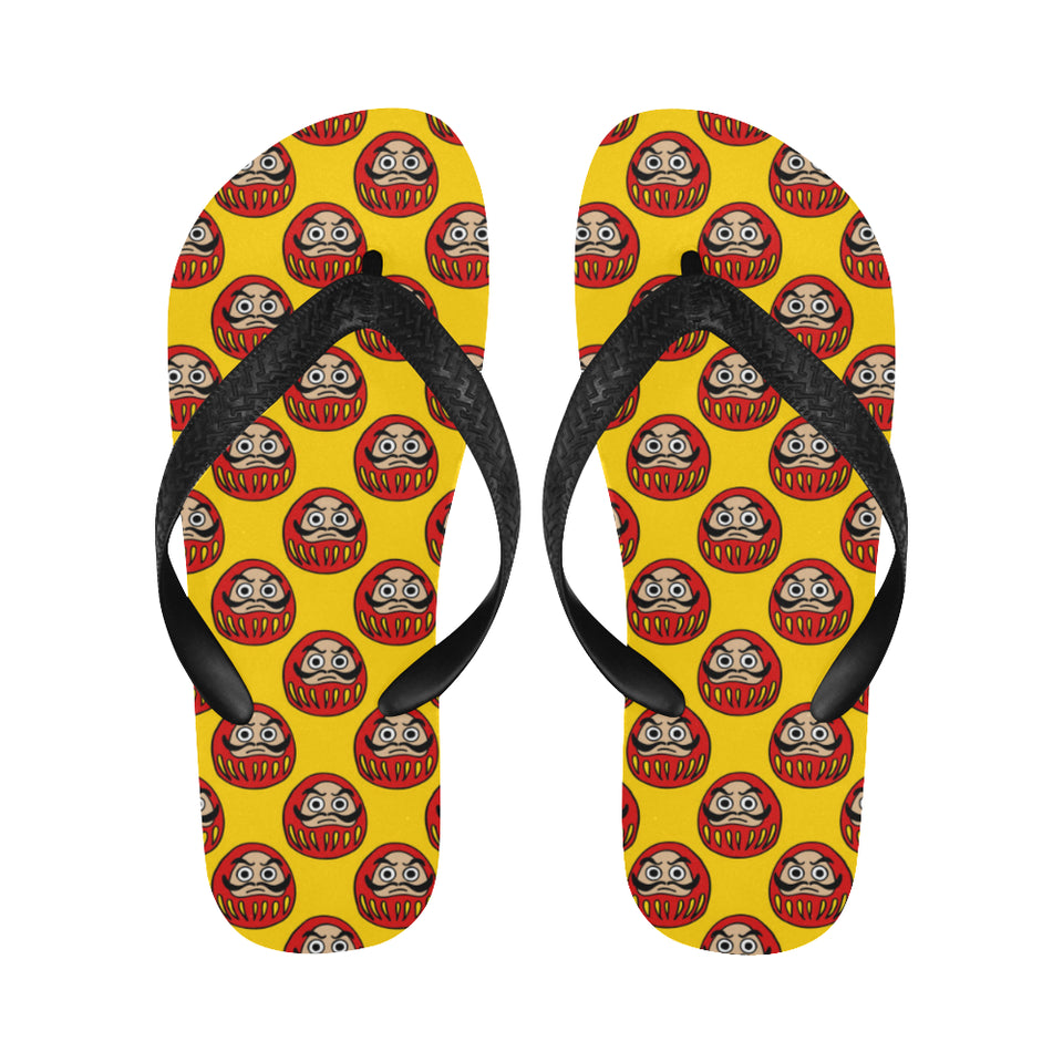 Daruma japanese wooden doll yellow background Unisex Flip Flops