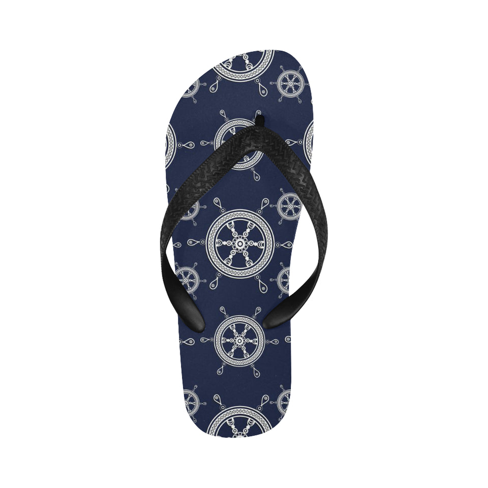 nautical steering wheel design pattern Unisex Flip Flops