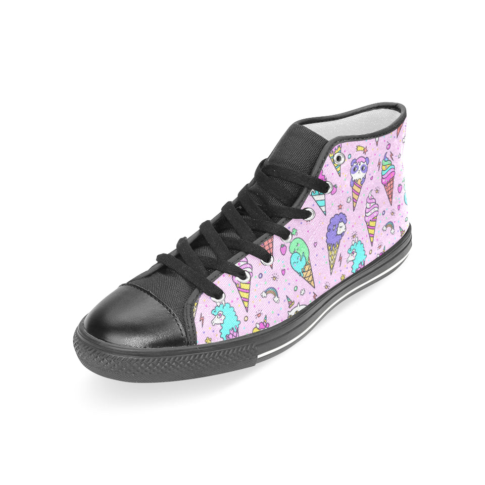 Cute ice cream cone animal pattern Women's High Top Canvas Shoes Black
