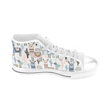 lama Alpaca cactus hand drawn pattern Men's High Top Canvas Shoes White