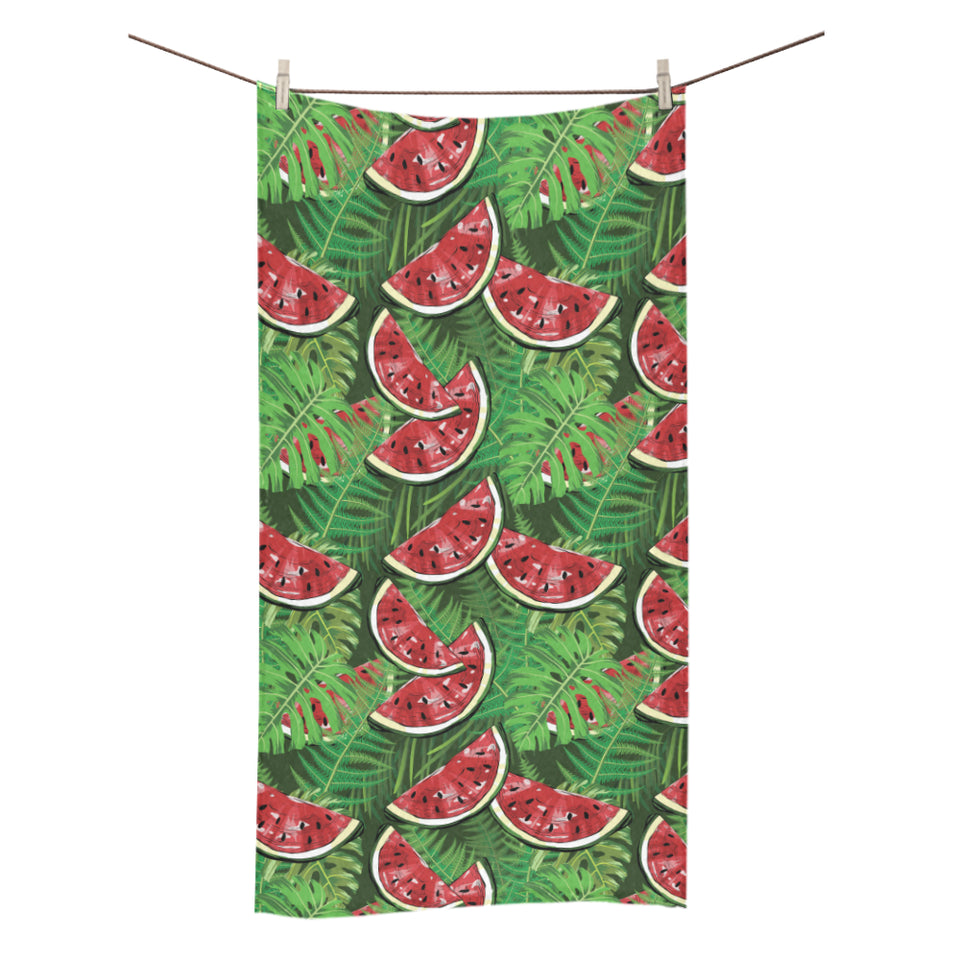 Watermelons tropical palm leaves pattern backgroun Bath Towel