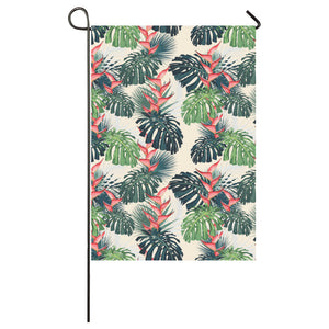 heliconia flowers, palm and monstera leaves House Flag Garden Flag