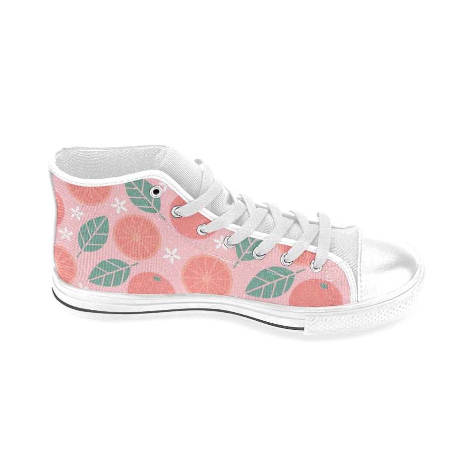 Grapefruit leaves flower pink background Men's High Top Canvas Shoes White