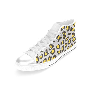 Gray Leopard print pattern Women's High Top Canvas Shoes White
