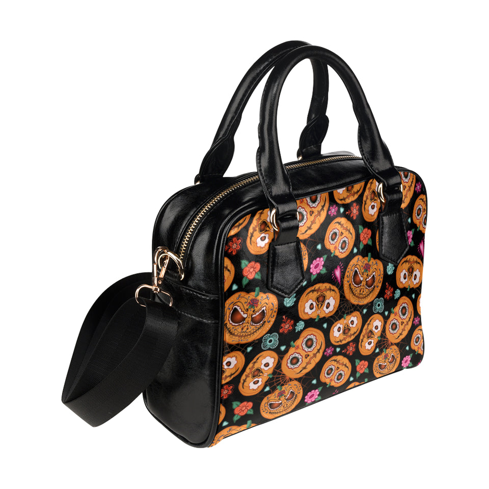 Pumpkin flowers spiderweb Halloween theme Shoulder Handbag