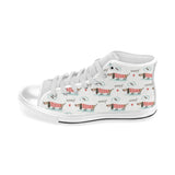 Cute dachshund bone pattern Men's High Top Canvas Shoes White