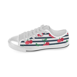 Hand drawn cherry pattern striped background Men's Low Top Shoes White