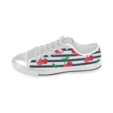 Hand drawn cherry pattern striped background Men's Low Top Shoes White