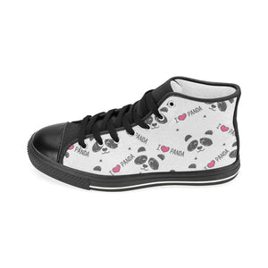 Hand Drawn faces of pandas pattern Women's High Top Canvas Shoes Black