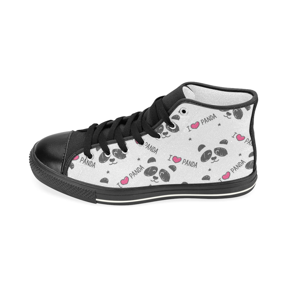 Hand Drawn faces of pandas pattern Women's High Top Canvas Shoes Black
