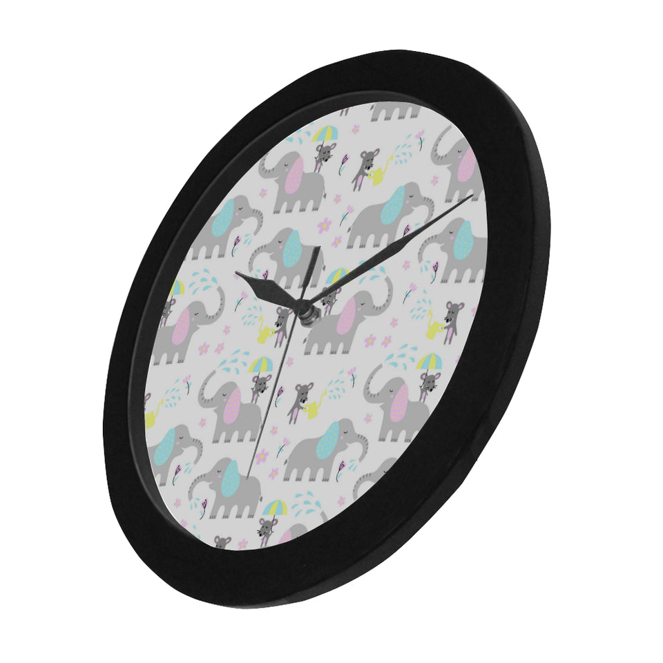 Cute elephant mouse pattern Elegant Black Wall Clock