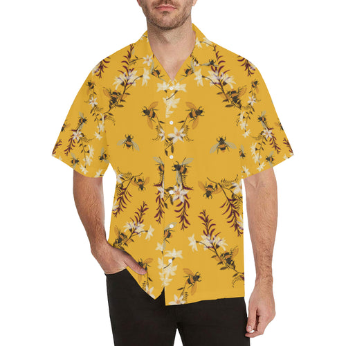 Bee flower pattern Men's All Over Print Hawaiian Shirt