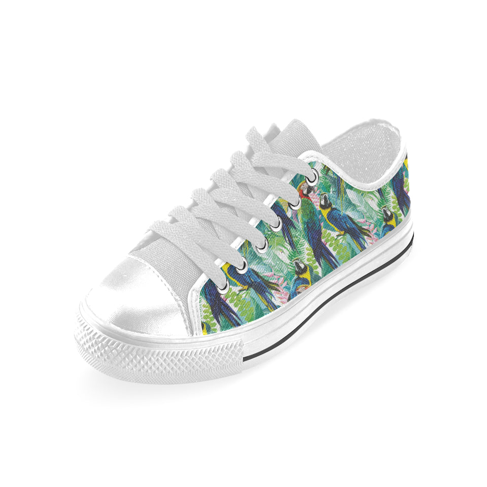 Colorful parrot exotic flower leaves Men's Low Top Shoes White