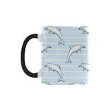 Dolphin blue striped background Morphing Mug Heat Changing Mug