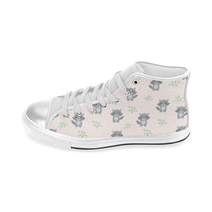 cute raccoons leaves pattern Women's High Top Canvas Shoes White