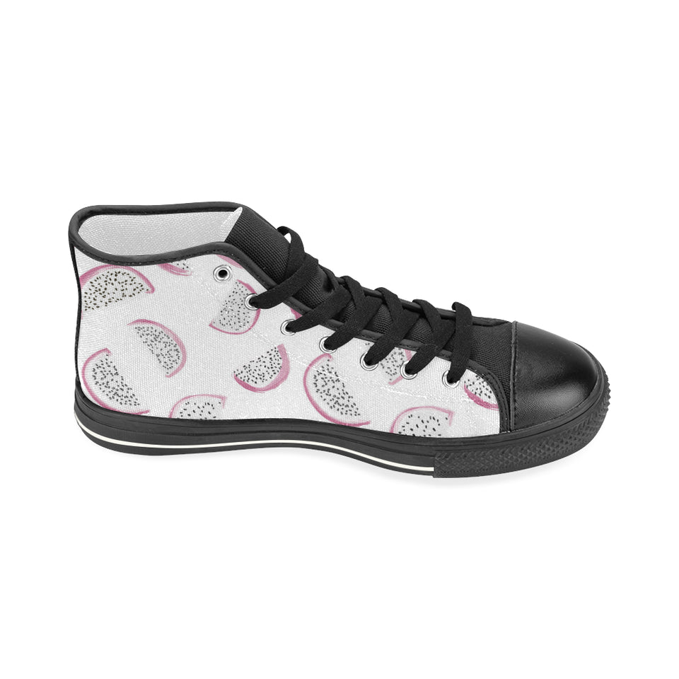 dragon fruit pattern Women's High Top Canvas Shoes Black