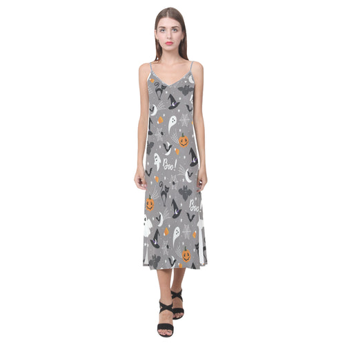 Halloween design pattern V-Neck Open Fork Long Dress