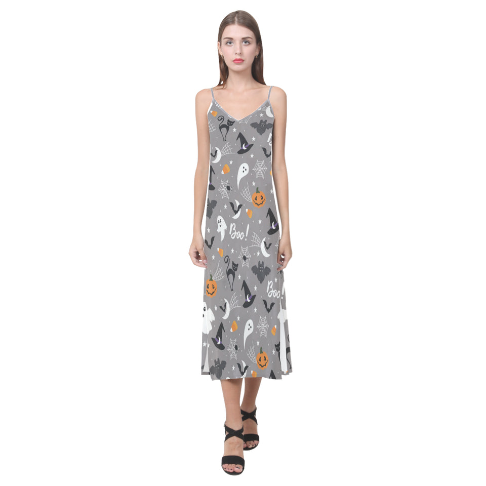 Halloween design pattern V-Neck Open Fork Long Dress