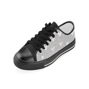 Heart pattern gray background Kids' Boys' Girls' Low Top Canvas Shoes Black