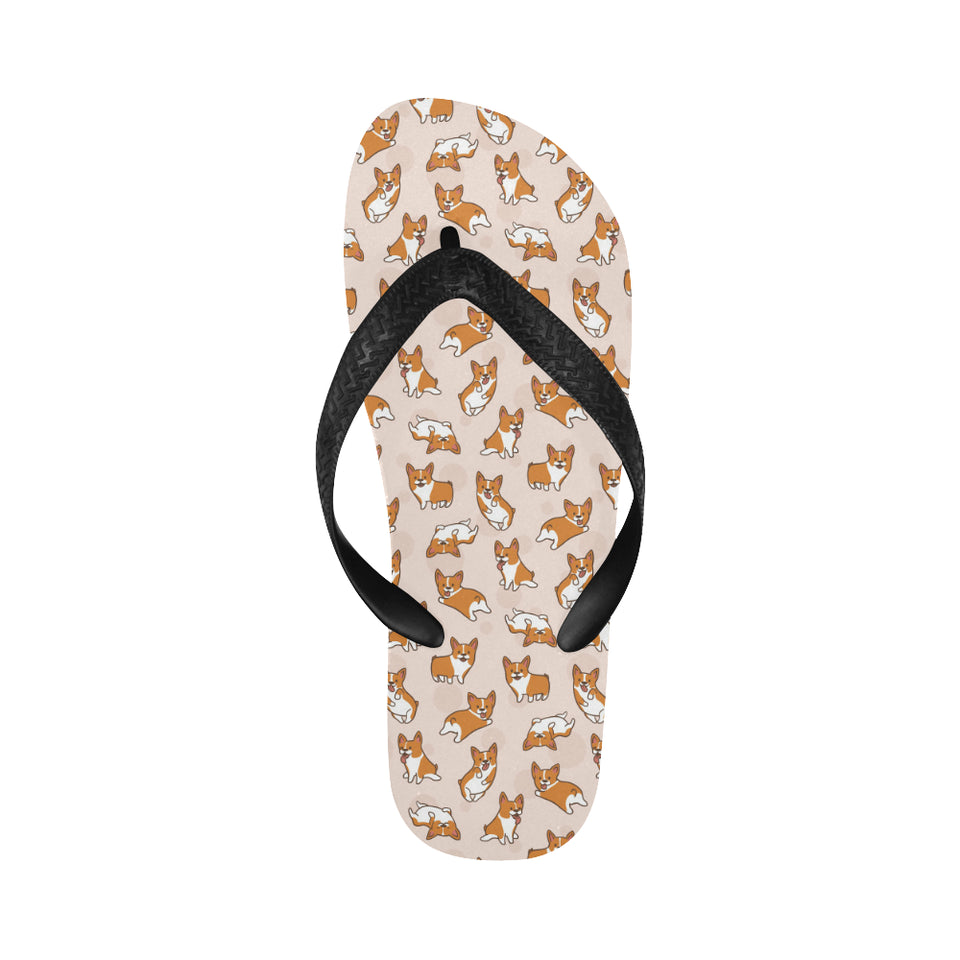 Cute Corgis Pattern pink background Unisex Flip Flops