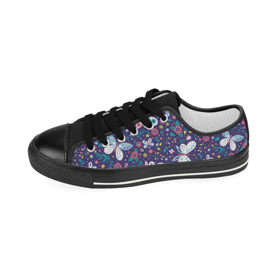 Colorful butterfly flower pattern.eps Kids' Boys' Girls' Low Top Canvas Shoes Black