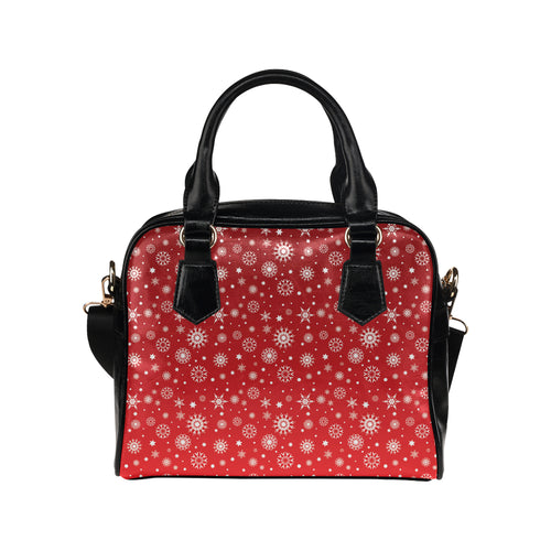 Snowflake pattern red background Shoulder Handbag