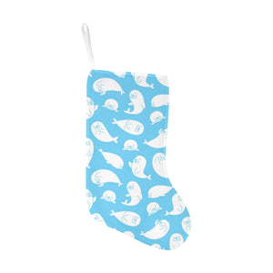 Cute white sea lion seals pattern Christmas Stocking