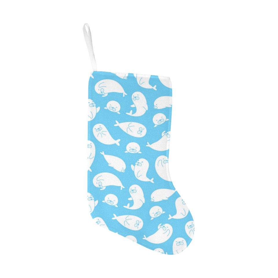 Cute white sea lion seals pattern Christmas Stocking