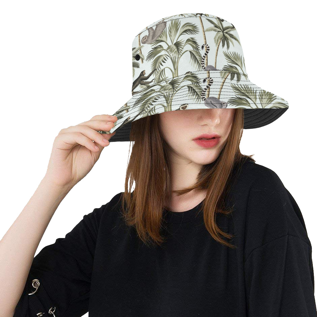 Monkey sloth lemur palm trees pattern Unisex Bucket Hat