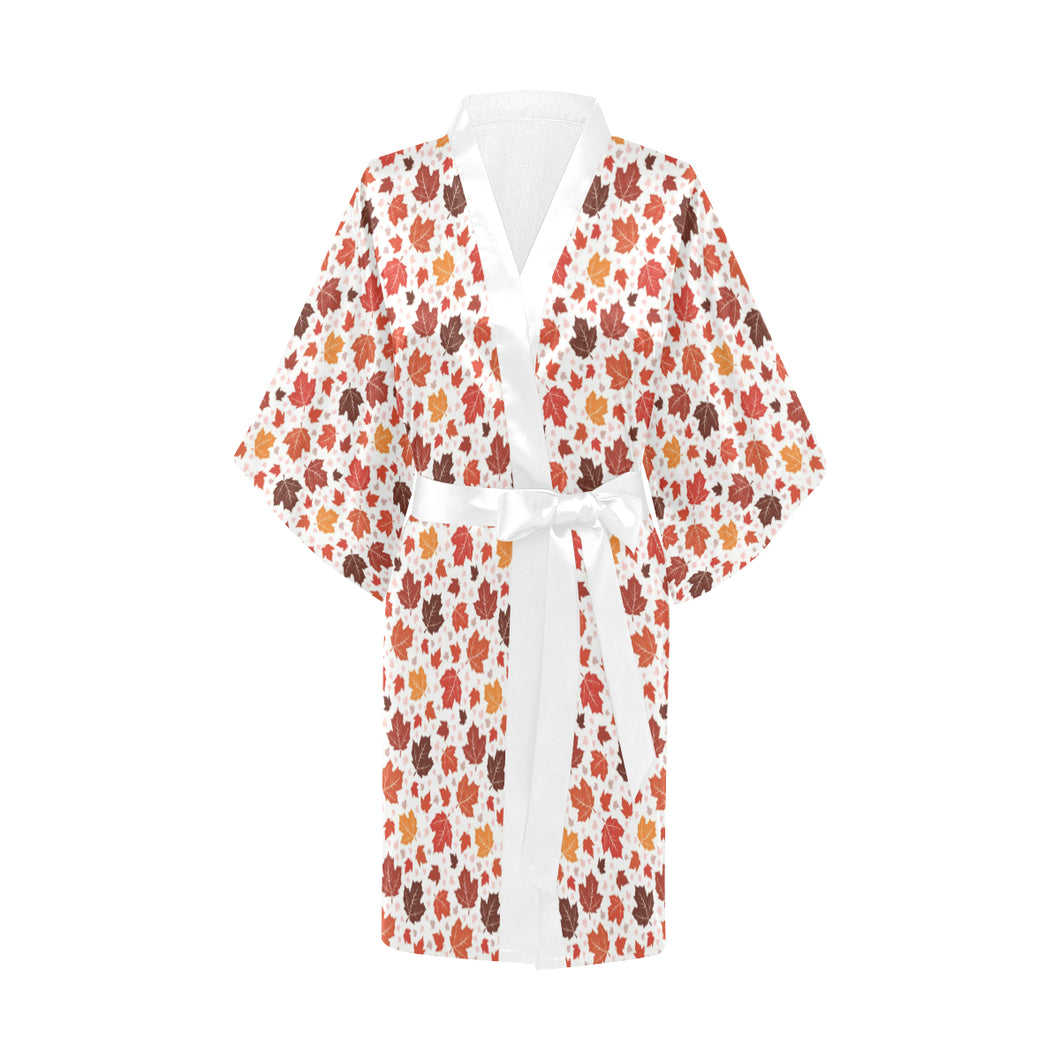 Colorful Maple Leaf pattern Women's Short Kimono Robe