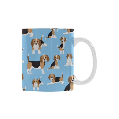 Beagle dog blue background pattern Classical White Mug (Fulfilled In US)