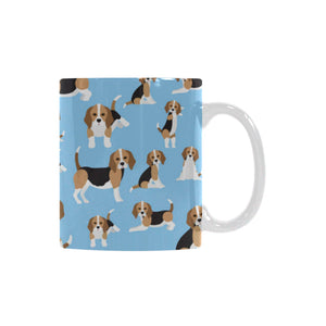 Beagle dog blue background pattern Classical White Mug (Fulfilled In US)