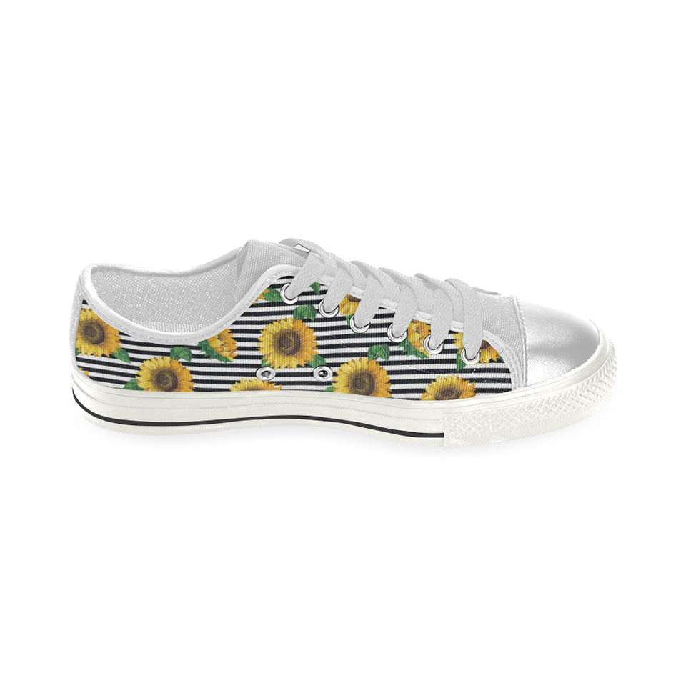 sunflowers ribbon background Women's Low Top Canvas Shoes White
