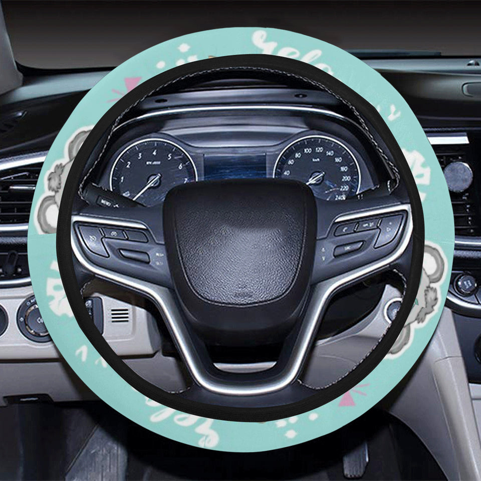 Cute koalas blue background pattern Car Steering Wheel Cover