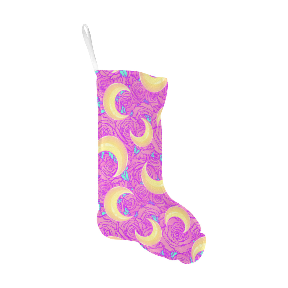 Moon pink rose background Christmas Stocking
