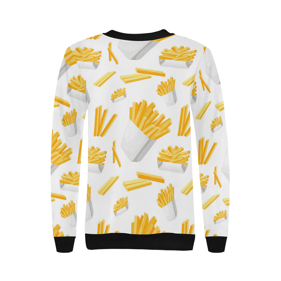 French fries white paper box pattern Women's Crew Neck Sweatshirt