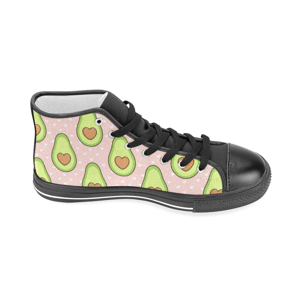 Avocado heart pink background Men's High Top Canvas Shoes Black