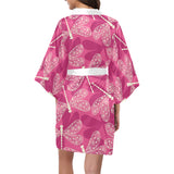 Beautiful dragonfly pink background Women's Short Kimono Robe