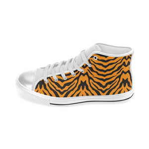 Bengal tigers skin print pattern Women's High Top Canvas Shoes White