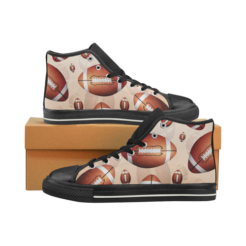 American football ball design pattern Men's High Top Canvas Shoes Black