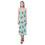 Horses running horses rider pattern V-Neck Open Fork Long Dress