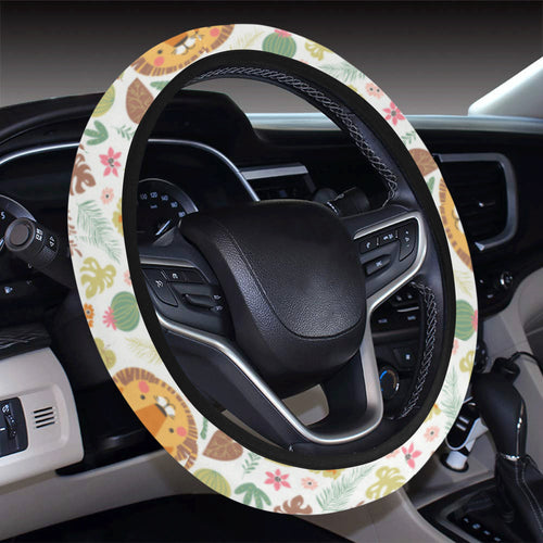 Lion Pattern Print Design 04 Car Steering Wheel Cover