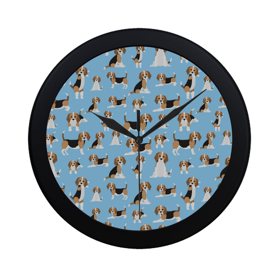 Beagle dog blue background pattern Elegant Black Wall Clock