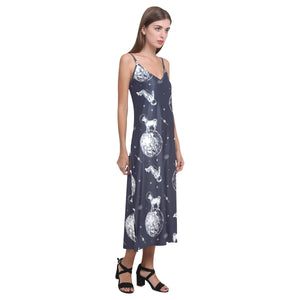 Chihuahua space helmet. astronaut pattern V-Neck Open Fork Long Dress
