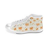 Cute brown pomeranian paw leave bone pattern Men's High Top Canvas Shoes White