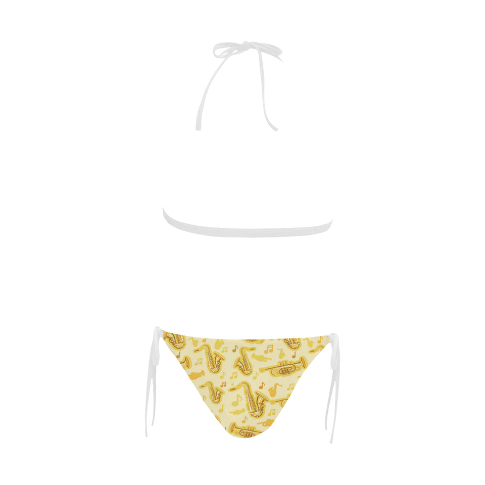 Saxophone cornet pattern yellow background Sexy Bikinis Two-Piece Swimsuits
