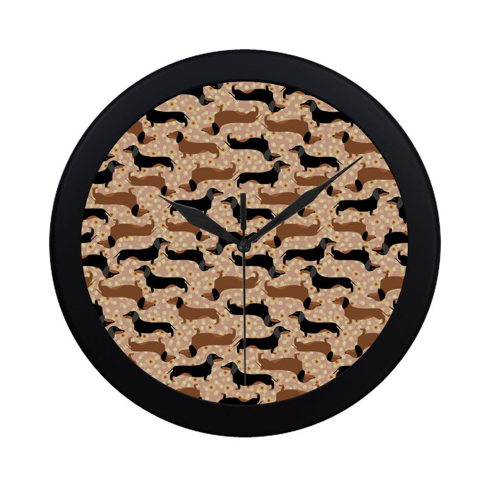 Dachshund floral background Elegant Black Wall Clock